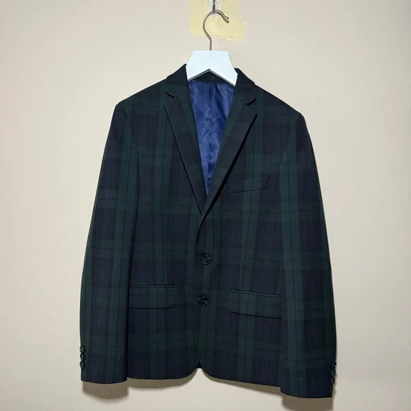 Brooks Brothers B - Navy Blue and Green Tartan Plaid Blazer - - Picture 2 of 10